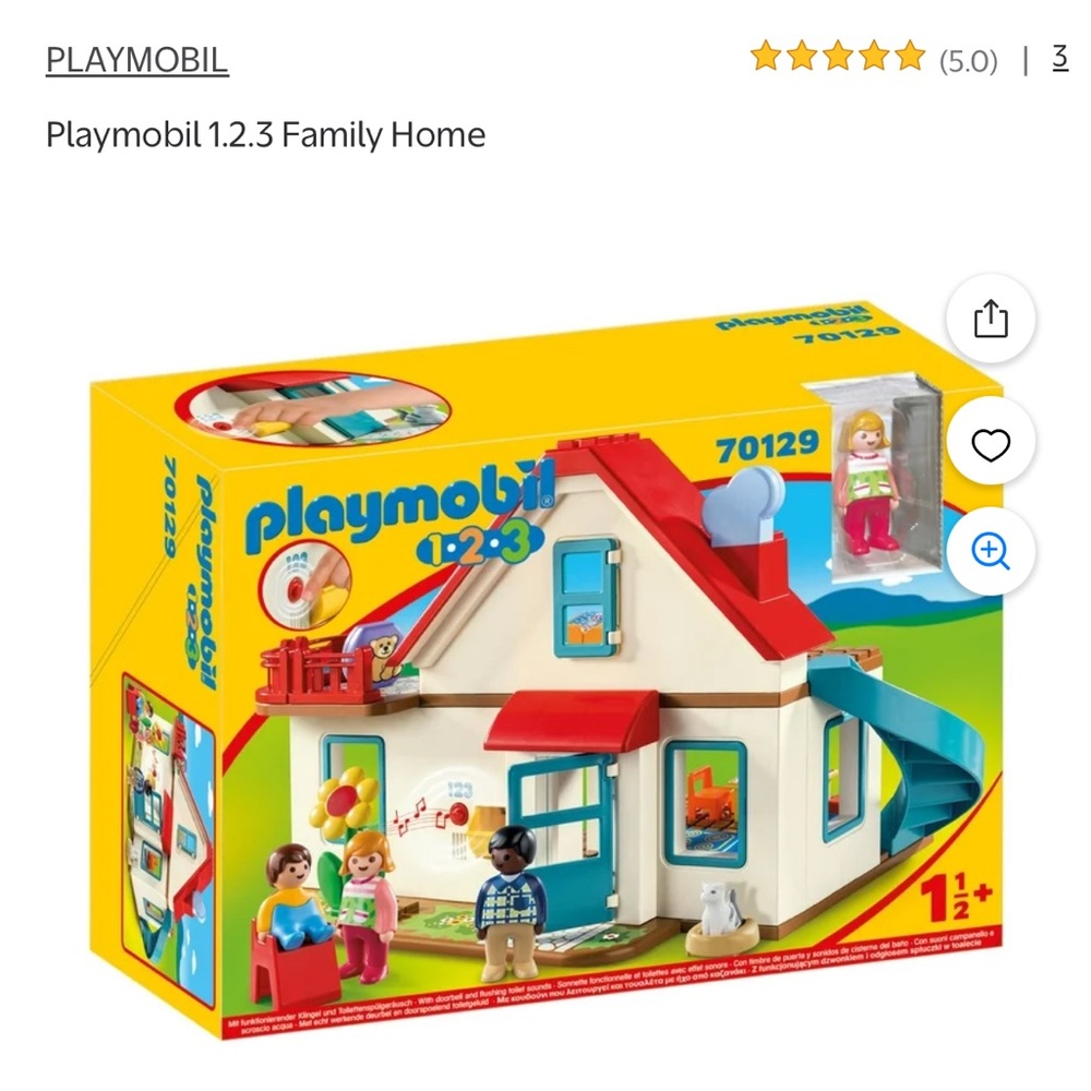 Colorful Kids Dollhouse Playset with Blue Staircase and Red Roof - Picture 6 of 6